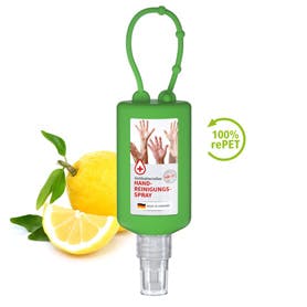 Handreinigungsspray, 50 ml Bumper grün, Body Label (R-PET)